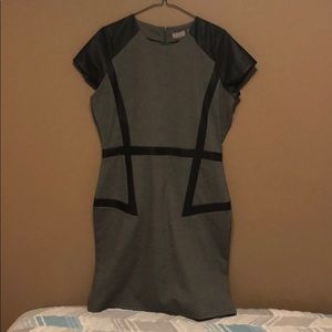 Grey with black leather dress